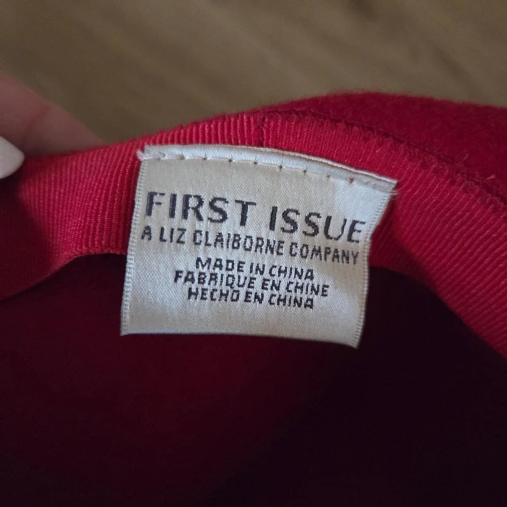 First Issue Liz Claiborne Red Wool Felt Hat Leopard Print Faux‎ Fur Rolled Brim